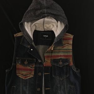 Denim Hoodie Tribal-Art Vest Size S